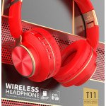 Wholesale Gold Chrome Fashion Bluetooth Wireless Foldable Headphone Headset with Built in Mic for Adults Children Work Home School for Universal Cell Phones, Laptop, Tablet, and More (Red)